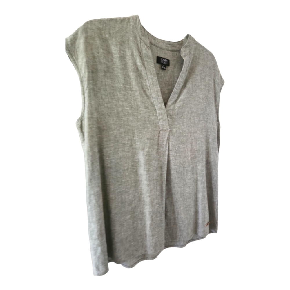 Linen Blend Top V Neck Size S Green Jones New York Signature Blouse